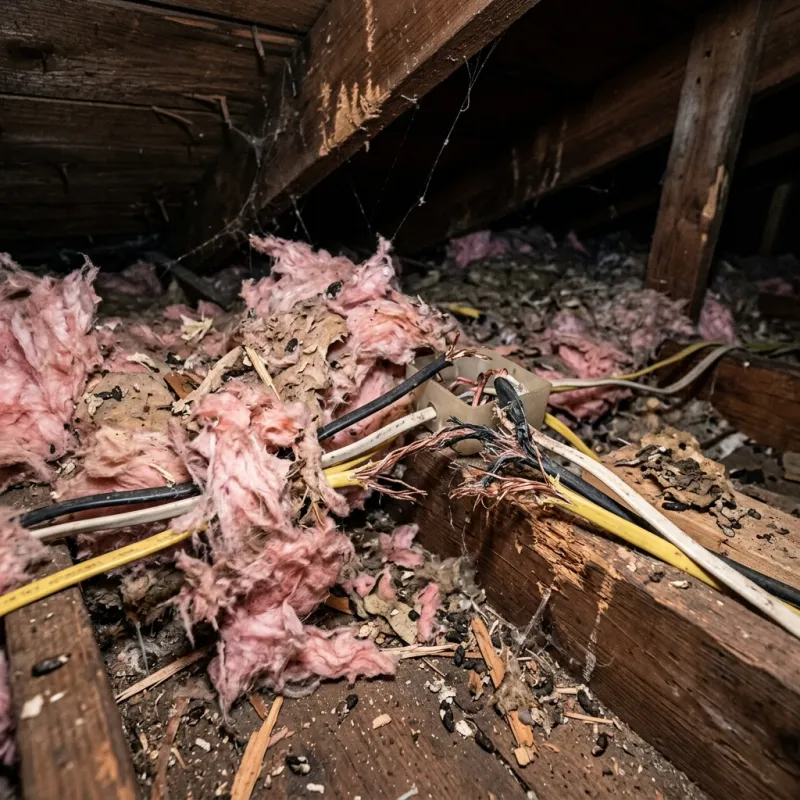 Contaminated ceiling insulation being assessed in a Bylands roof space